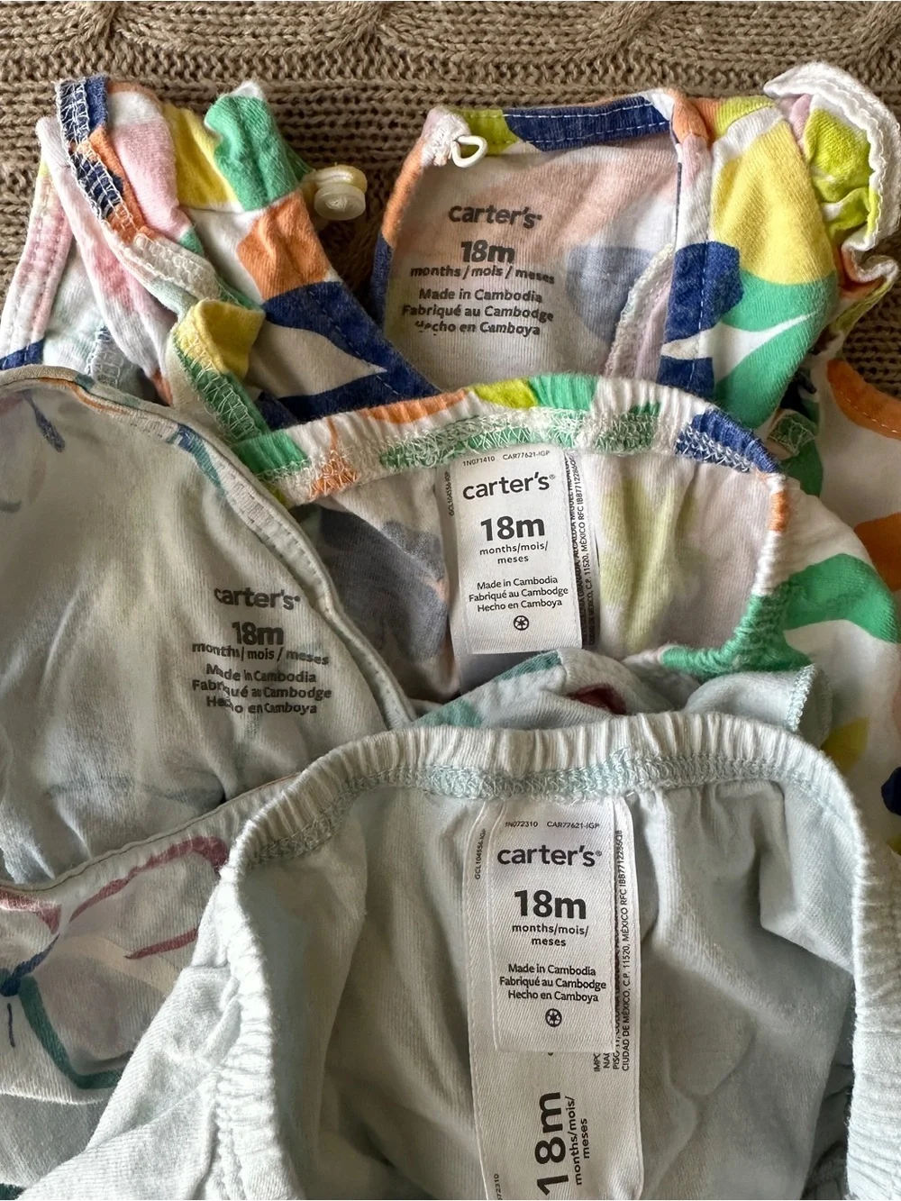 EUC Carter’s 6pc Baby Girl Dress + Bloomer Bundle, Pastel Florals, 18 Months